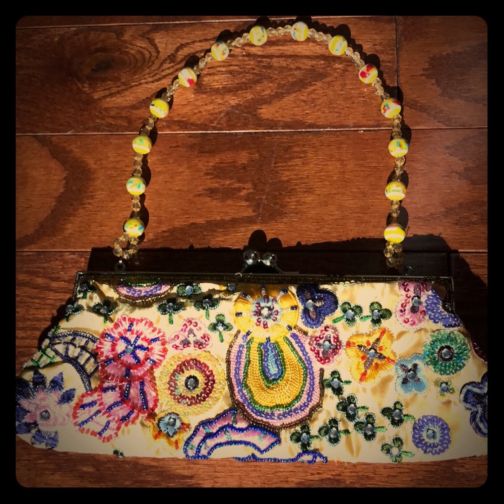 Sequin stitched and embroidered hand bag